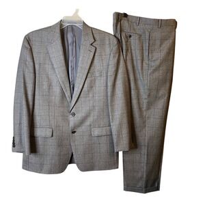 Ralph Lauren Mens 44L Grey Glen Plaid 100% Wool 2-Button Suit Cuffed 38x31